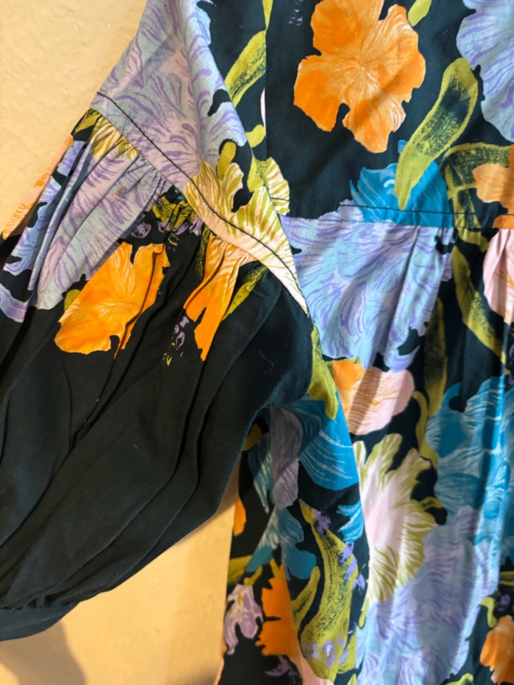 Anthropologie Navy Floral Puff-Sleeve Blouse - Picture 3 of 6
